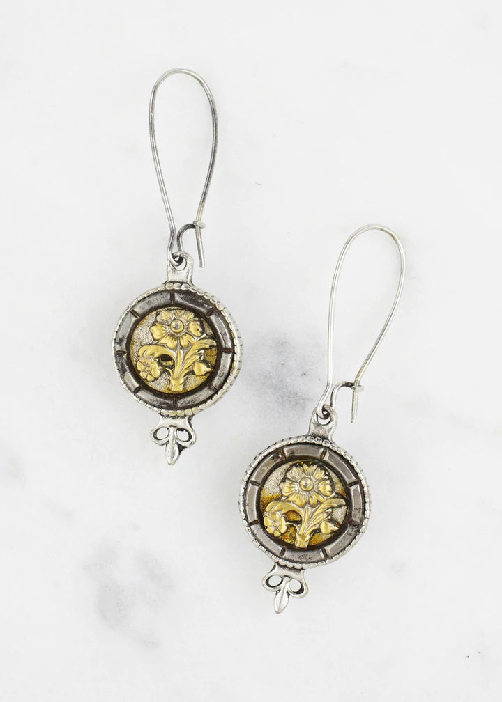Grandmother's Buttons Silver Antique Button Fleur-de-Lis Earrings [PRE-ORDER] (Buy 2 Get 1 Free Mix & Match)