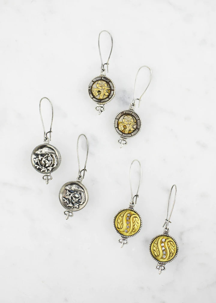 Grandmother's Buttons Silver Antique Button Fleur-de-Lis Earrings [PRE-ORDER] (Buy 2 Get 1 Free Mix & Match)