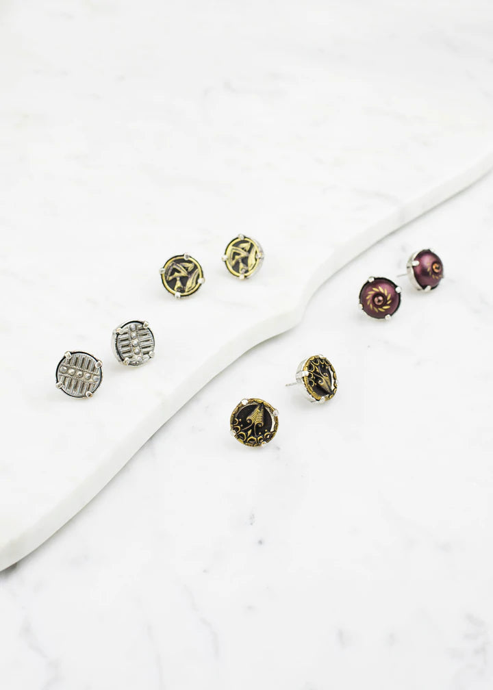 Grandmother's Buttons Antique Button Post Silver Earrings [PRE-ORDER] (Buy 2 Get 1 Free Mix & Match)