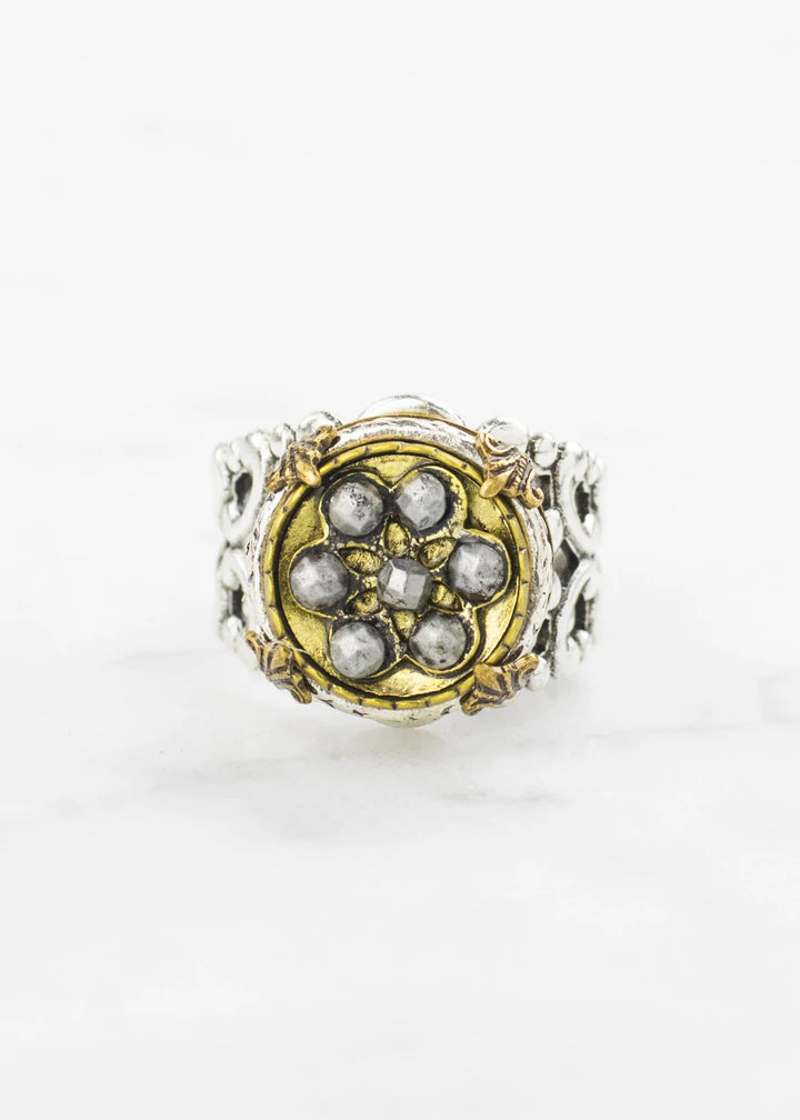 Grandmother's Buttons Silver Antique Button Adjustable Ring [PRE-ORDER] (Buy 2 Get 1 Free Mix & Match)
