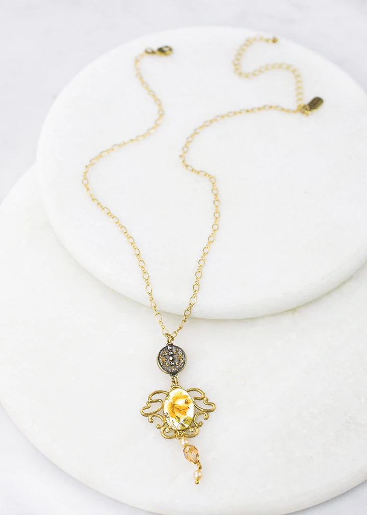 Grandmother's Buttons Golden Rose Nouveau Necklace [PRE-ORDER] (Buy 2 Get 1 Free Mix & Match)