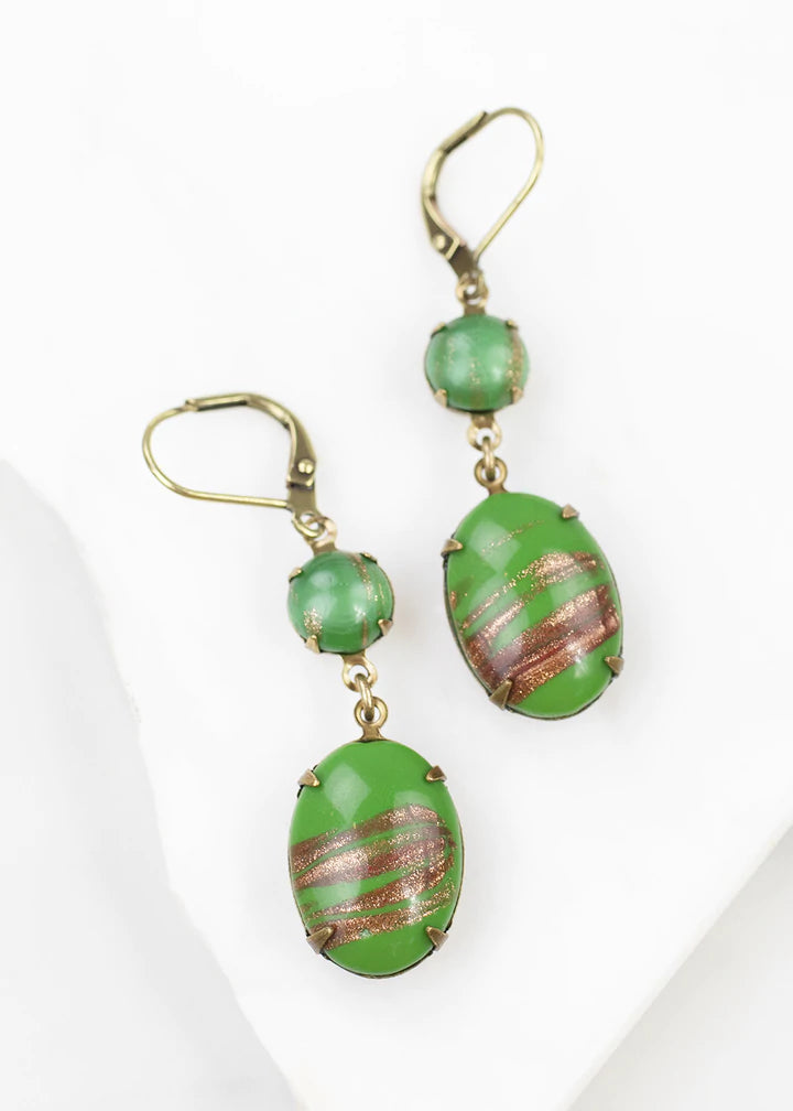 Grandmother's Buttons Grass Green & Goldstone Earrings [PRE-ORDER] (Buy 2 Get 1 Free Mix & Match)