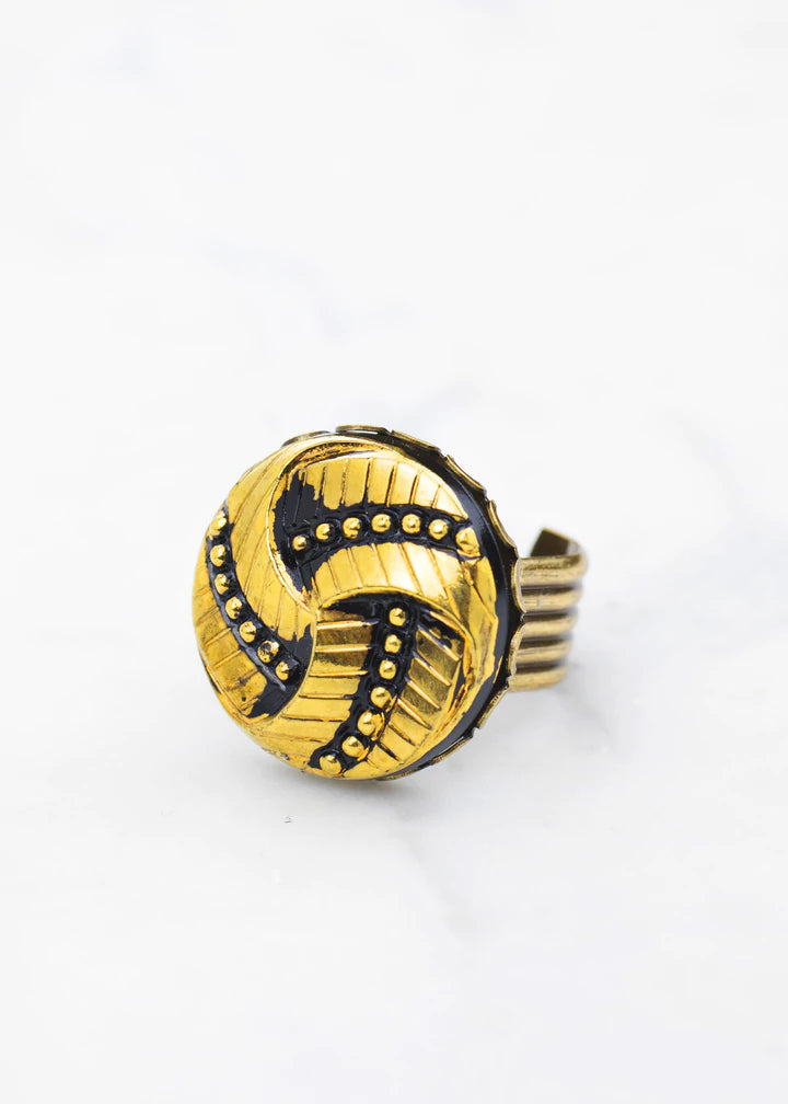 Grandmother's Buttons Jet & Gold Adjustable Ring [PRE-ORDER] (Buy 2 Get 1 Free Mix & Match)