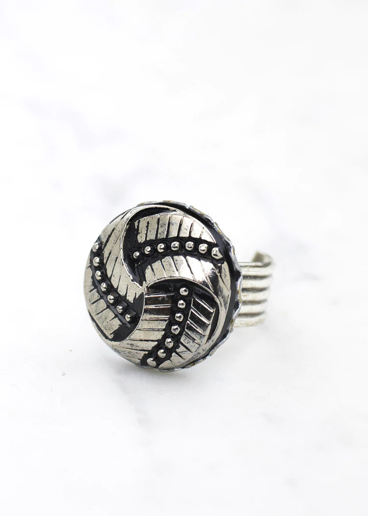 Grandmother's Buttons Jet & Silver Adjustable Ring [PRE-ORDER] (Buy 2 Get 1 Free Mix & Match)