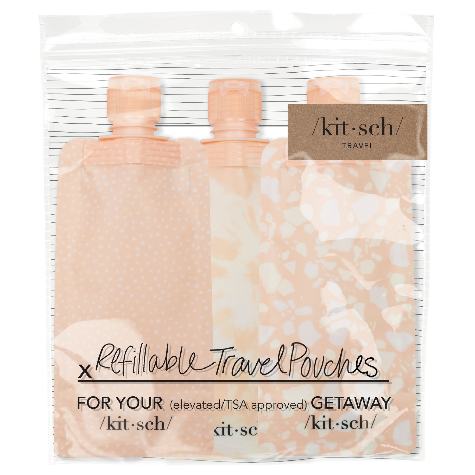 KITSCH Refillable Travel Pouches 3pc Set - Blush