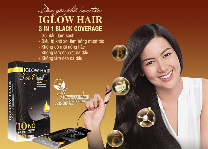 Iglow Hair 3in1 Black Coverage Shampoo - 15 ml
