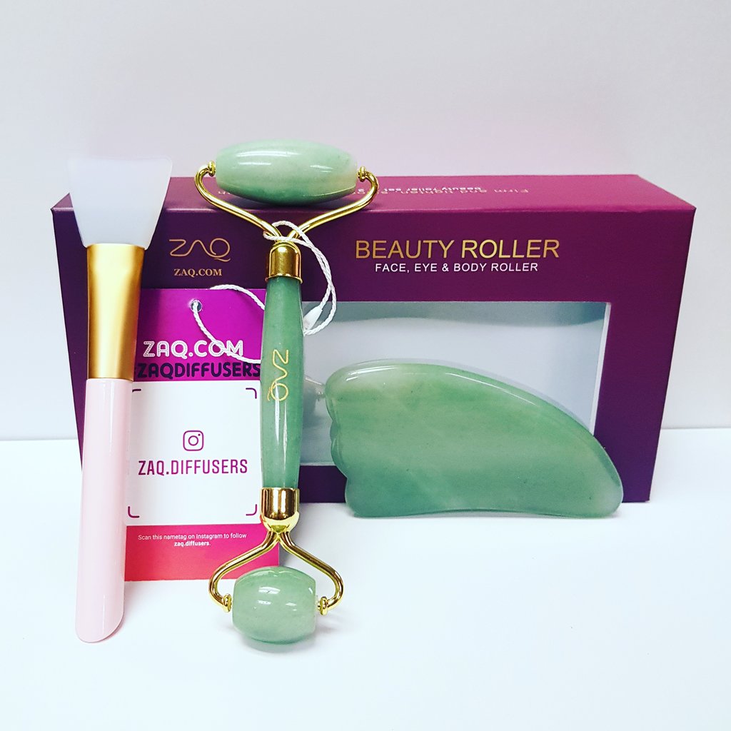ZAQ Skin + Body Care Jade Facial Roller + Jade Gua Sha Board