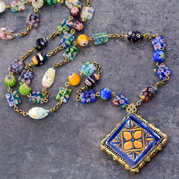 Sweet Romance Millefiori Beads Talavera Tile Pendant Necklace (Buy 2 Get 1 Free Mix & Match)