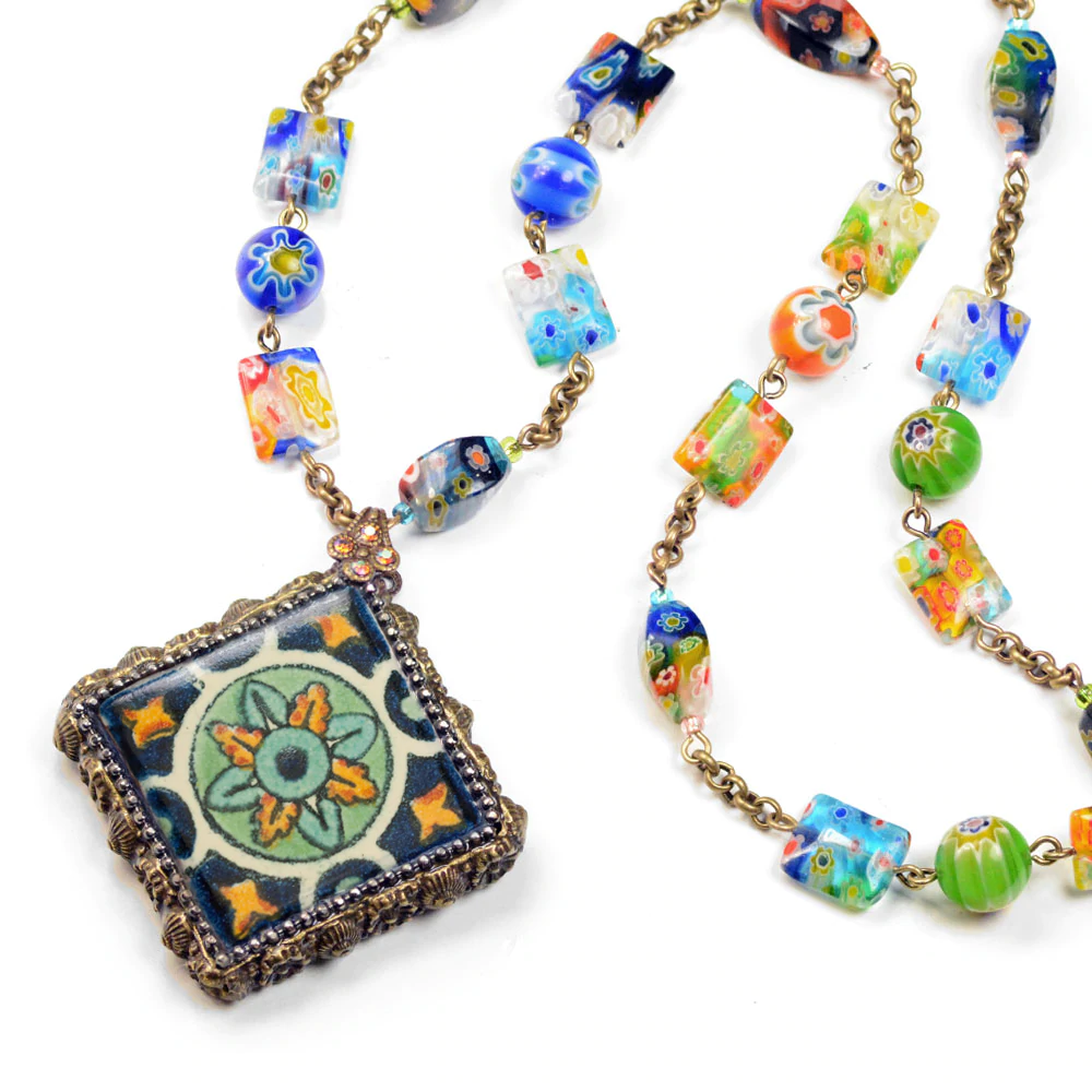 Sweet Romance Millefiori Beads Talavera Tile Pendant Necklace (Buy 2 Get 1 Free Mix & Match)