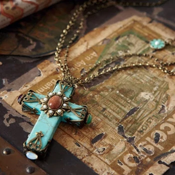 Sweet Romance Cathedral Turquoise Cross Necklace N190 (Buy 2 Get 1 Free Mix & Match)
