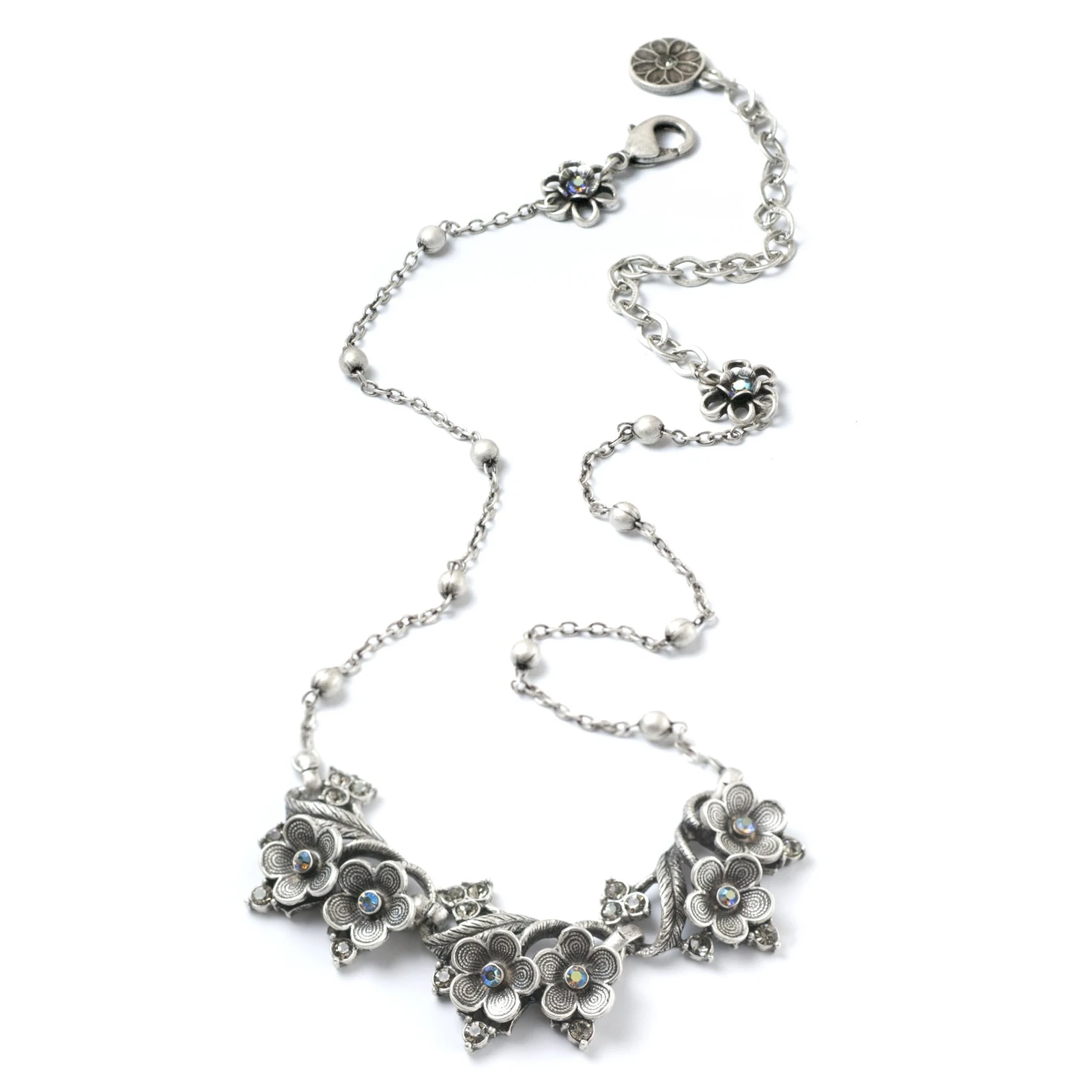 Sweet Romance Silver Forget-me-not Flower Necklace N347-R
