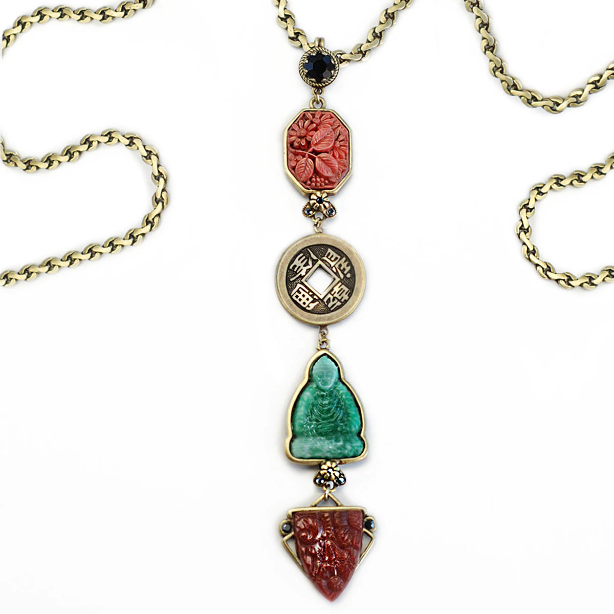 Sweet Romance Chinese Jade Glass Buddha Deco Y Necklace N1566 (Buy 2 Get 1 Free Mix & Match)