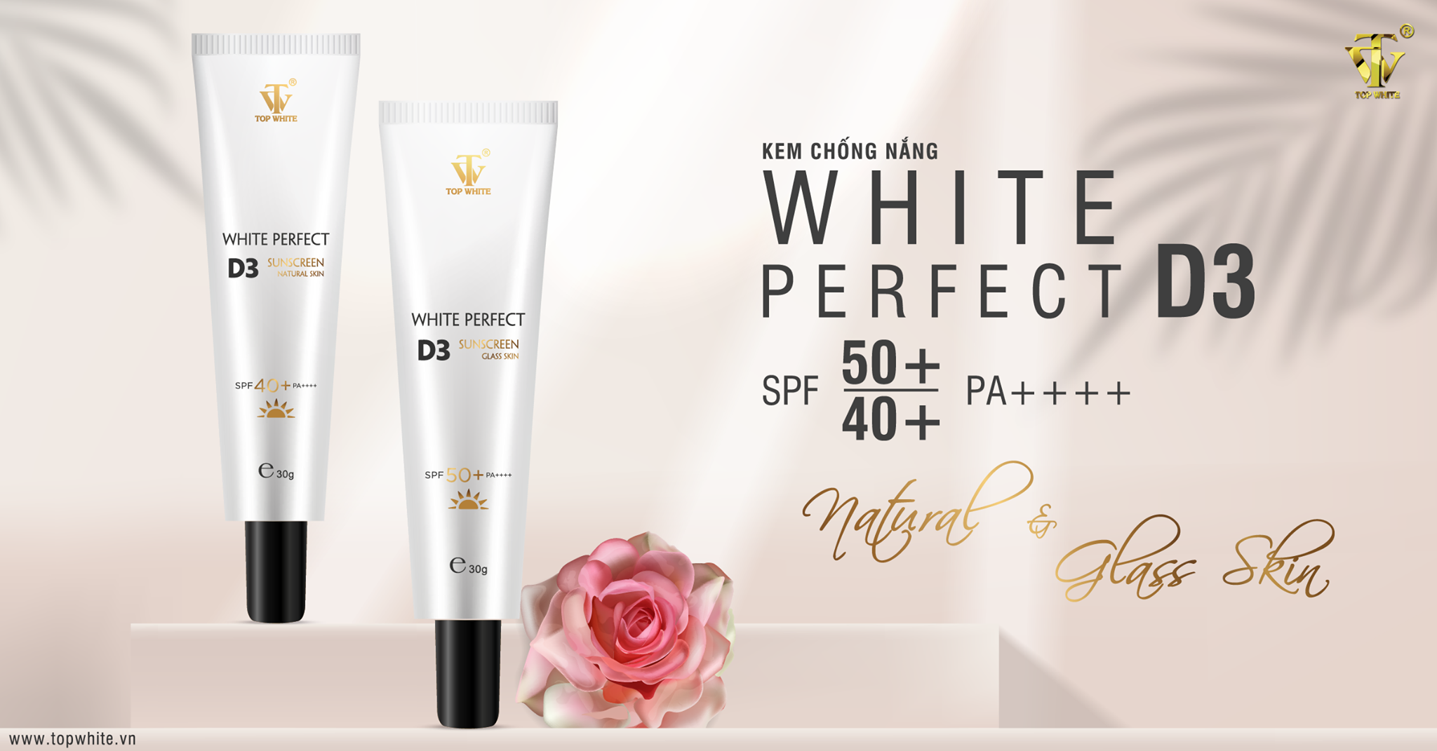 TOP WHITE WHITE PERFECT D3  CHỐNG NẮNG KEM NATURAL SKIN SPF40+ PA++++ & 50