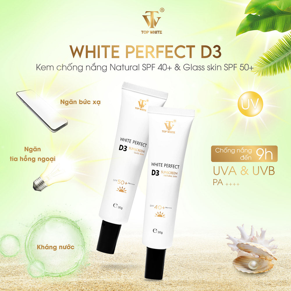 TOP WHITE WHITE PERFECT D3 KEM CHỐNG NẮNG NATURAL SKIN SPF40+ PA++++ & 50